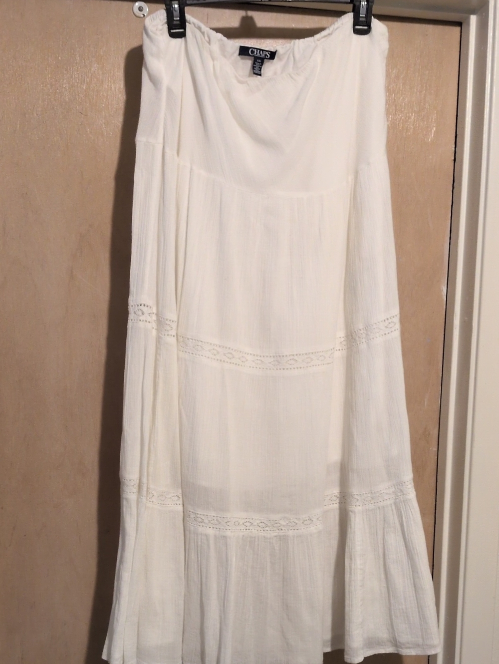 Chaps White Tiered Maxi Skirt with Lace Insets